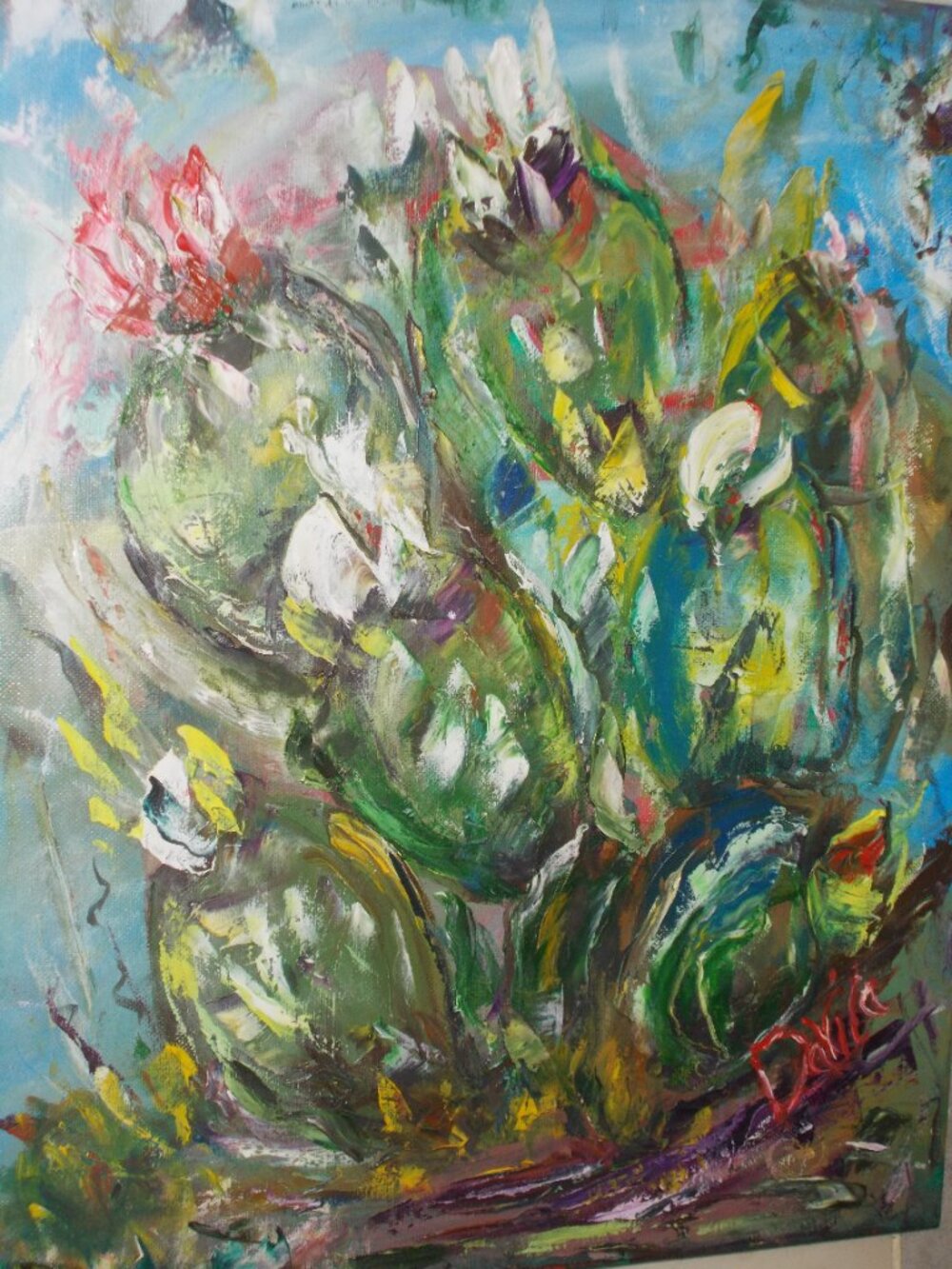 Original High End Collectable "Prickly Pear Cactus" impressionistic oil painting - Picture 4 of 5